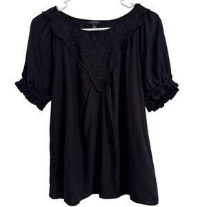 Ann Taylor Womens Size XS Black Puff Short Sleeve Linen Blend Top Shirt